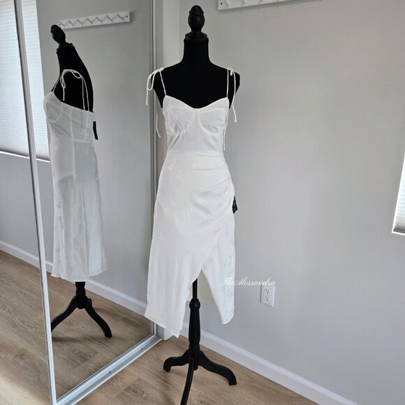 Lulus Wishing on Love White Satin Jacquard Midi Dress Small New With Tags $69 - Picture 1 of 15